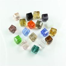 Contas de vidro quadrado com contas de cristal facetado, 4mm 8mm, cores mistas, corte, joias, brincos, colar, pulseira, atacado 2024 - compre barato