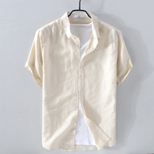 Nueva llegada 2018 verano camisa de lino de manga corta para hombre camisas de lino y algodón para hombre Camisa cómoda sólida camisa masculina chemise de marca 2024 - compra barato