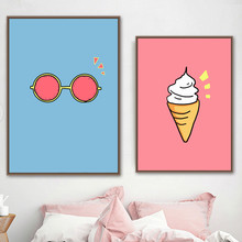 Gafas de sol de dibujos animados minimalistas nórdicos, arte de pared de helado, pintura en lienzo, carteles e impresiones, imágenes de pared de dibujos animados para habitación de niños 2024 - compra barato