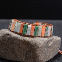 Vintage Tube Shape Natural Stone Single Leather Wrap Bracelet Emperor Stone Beaded Cuff Bracelet Women Boho Bracelet 2024 - buy cheap