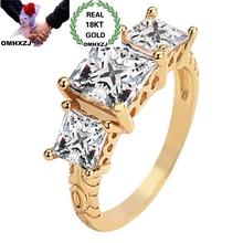 Omhxzj atacado europeu moda jóias mulher menina festa de aniversário presente de casamento brilhante quadrado aaa zircon 18kt anel de ouro rr936 2024 - compre barato