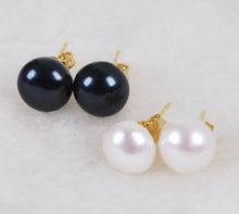 Wholesale price 16new ^^^^New 2pairs 7-8mm Black White Fresh water cultured pearls stud Earrings 2024 - buy cheap