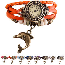 Women's watches brand luxury fashion ladies watch Weave leather band Dolphin Around Quartz Wrist Watches clock Bracelet M18 2024 - buy cheap