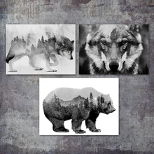 Abstract Bear Wolf Landscape Wall Art Canvas Painting Nordic Posters And Prints Black White Wall Pictures For Living Room Decor 2024 - buy cheap