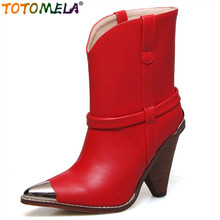 TOTOMELA 2019 Top quality genuine leather boots women high heels autumn shoes winter women motorcycle boots ladies ankle boots 2024 - buy cheap