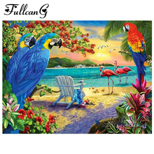 FULLCANG-pintura de diamante 5d diy "playa y Loro", bordado de diamantes de imitación, kits de punto de cruz, regalo, FC001 2024 - compra barato