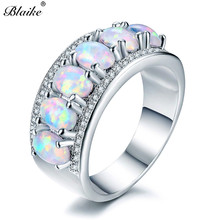 Blaike 2019 Trendy Big Oval White Fire Opal Rings For Women Elegant Silver Color Ring Fashion Jewelry Gifts 2024 - buy cheap