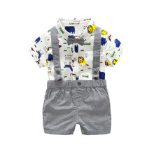 SAGACE/джентльменская Одежда для маленьких мальчиков Комплекты из 3 предметов футболка с галстуком-бабочкой для джентльмена топы + шорты, комбинезоны, наряды комплект джентльмена для маленьких мальчиков 2024 - купить недорого