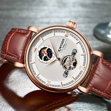 KINYUED Relogio Masculino Moon Phase Automatic Watch Men Skeleton Mechanical Business Watches Rose Gold Leather reloj hombre 2024 - buy cheap