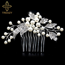 TREAZY-Tiara nupcial de cristal con perlas de imitación para mujer, peines florales de Color plateado, joyería para el cabello, accesorios para el cabello 2024 - compra barato