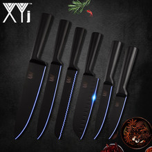 XYj-Juego de cuchillos de acero inoxidable, herramienta antideslizante para Chef, carne, pescado, soldadura sin costuras, color negro, 6 uds. 2024 - compra barato
