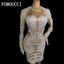 Women's New Sexy Pearls Dance Costume Long Sleeves Dress Outfit Pary Celebrate Nightclub Female Singer Leotard Wear Sexy Dress 2024 - buy cheap