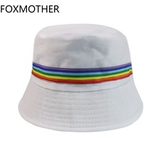 FOXMOTHER New Women Bucket Hats Black White Solid Color Rainbow Fisherman Hats 2019 New 2024 - buy cheap