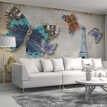 Beibehang-papel tapiz personalizado para pared, mural fotográfico 3d moderno, retro, nostálgico, mariposa de París, Fondo de pared con torre, papel de pared 3d 2024 - compra barato