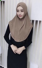 H1197 новейший мусульманский хиджаб с высококачественными стразами, быстрая доставка, много цветов 2024 - купить недорого