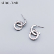 Uini-Tail hot new 925 Tibetan silver geometric circle micro-insert earrings Korean fashion tide flow micro-set ear jewelry 2024 - buy cheap