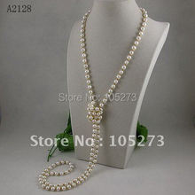 Wholesale AA 7-8MM White fresh water pearl necklace GP 3mmGold beads 55inch long pearl necklace free shipping hot sale A2128 2024 - buy cheap