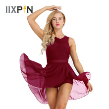 IIXPIN женское платье для балета, танцевальные костюмы балерины, без рукавов, с вырезом, ассиметричное, эластичное платье из шифона, гимнастический купальник 2024 - купить недорого