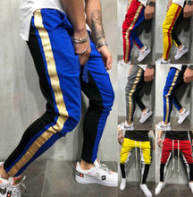 NEW Men 2019 Patchwork Stripe Gym Cargo Combat Trousers Tracksuit Bottoms Skinny Joggers Sweat Track Pants 2024 - buy cheap