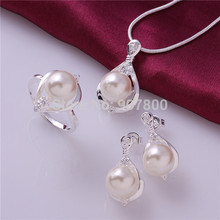 S733 Engagement Jewelry Set silver plated pearl necklace & earrings & rings for women Top Quality 2024 - buy cheap