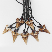 Wholesales 6Pcs Faux Yak Bone Brown Shark Tooth Teeth Pendant Necklace Adjustable Surfer Jewellery 2024 - buy cheap