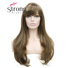StrongBeauty 26" Synthetic Wig Long Heat Resistant Big Wavy Hair Women Cosplay Wig Light Brown with Highlighted 2024 - buy cheap