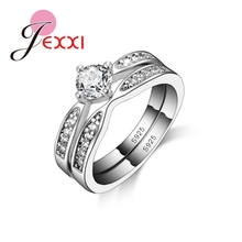 Anel de noivado 925 prata esterlina simples e branca, conjunto de anéis para mulheres, casamento, joia de bague 2024 - compre barato