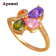 Top Quality Austrian Zircon Wedding Fashion Jewelry for Women  Gold color Color Crystal Ring USA size #5.5#6.5#7#8.5 JR2133A 2024 - buy cheap