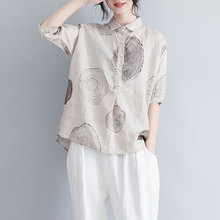 F&je New Summer Women Blouse Shirts Plus Size Paisley Print Cotton linen Vintage Tops Loose Casual Femme Large Clothing A9304 2024 - buy cheap