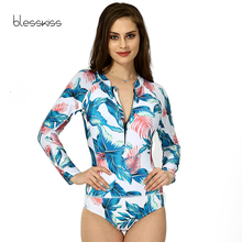 1 One Piece Swimsuit Women 2021 Plus Size Long Sleeve Zipper Swimwear Bathing Suit Print Floral Onepiece Swim Suit Surfing Wear 2024 - buy cheap
