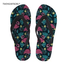 Twoheartsgirl Colorful Flamingo Print Flip Flops for Women Designer Female Ladies Summer Beach Slippers Personalized Flipflops 2024 - buy cheap