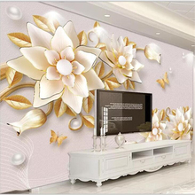 Beibehang papel de parede personalizado sala de estar quarto mural hd três-dimensional com relevo joias flores 3d fundo decorativo 2024 - compre barato