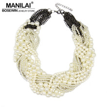 MANILAI Women Handmade Chunky Imitation Pearl Necklace Fashion Rhinestones Collar Chokers Necklaces Statement Jewelry Bijoux 2024 - buy cheap