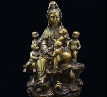 8 ''bronze esculpido Lotus meninos cinco criança adoração Guanyin Avalokitesvara kwan yin- 2024 - compre barato