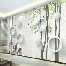 Beibehang personalizado foto papel de parede vara 3d moderno simples tijolo elk círculo abstrato árvore voando pássaro fundo da 2024 - compre barato