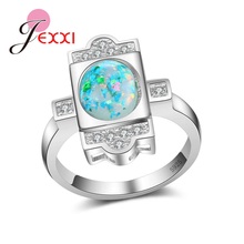 Newest Design Women Female 925 Sterling Silver Geometric Ring With Fine Opal For Party Jewelry Accessories Wholesale 2024 - buy cheap