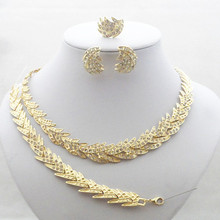 High Quality!!Gold Color Luxury Sparkle Crystals Feather Leaf Style Jewelry Sets Free Shipping!! 2022 - buy cheap
