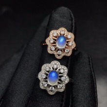 Natural blue moonstone ring, flower shape, fresh and beautiful, 925 silver exquisite, 2024 - buy cheap