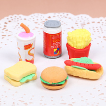 6 PCS/Set Cute Kawaii Hamburger Food Drink Cola Rubber Eraser Set School Office Erase Supplies Kids Gifts 2024 - buy cheap