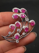 Ruby brooch Free shipping Natural real Ruby 925 sterling silver brooch Flower 4*5mm 9pcs gemstone 2024 - buy cheap