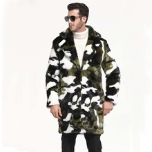 2018 Hot New Men'S Winter Camouflage Suit Collar Warm Faux Rabbit Fur Long Coat Leopard Mens Jacket Loose Casual Male Overcoat 2024 - buy cheap