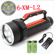 Diving torch 6x  XM-L2  stepless dimming 6000LM diving flashlight underwater spearfishing lamp light 26650 +Charger 2024 - buy cheap