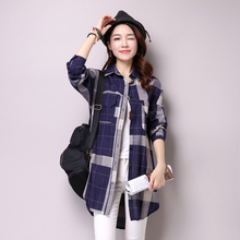 #2911 Korean Style Long Plaid Shirt Women Pockets Asymmetrical Casual Shirt Tunic Long Sleeve Cotton Linen Blouse Female Elegant 2024 - buy cheap