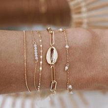 5pcs/set Gold Color Cowrie Shell Bracelets for Women Pearl Beads Link Chain Bracelet Charm Bracelet Bohemian Beach Jewelry 2024 - buy cheap