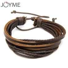 New Arrival Fashion Multilayer black And brown Leather Retro hand-woven bracelets Charm punk Bracelet 2024 - buy cheap