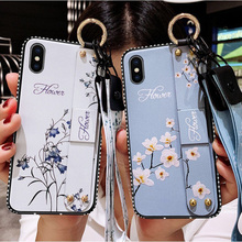 Capa macia com cordão para iphone, pulseira vintage com flor, relevo com brilho e diamante, para iphone 11 pro xs max xr x 8 7 6 6s plus 2024 - compre barato