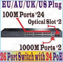 Interruptor PoE Max. POE 200W, 26 puertos, alimentación a cámara IP/WiFi AP, con 24 puertos PoE y 2 puertos RJ-45 Gigabit y 2 puertos SFP 2024 - compra barato