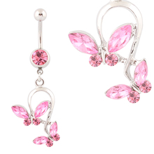 Belly button rings dangle pink Butterfly body piercing Lady body jewelry Wholesale 14G Surgical Steel navel rings medical steel 2024 - buy cheap