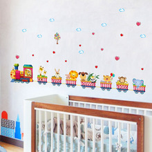 ZOOYOO-pegatinas de pared de tren de animales de dibujos animados para niños, decoración para el hogar, dormitorio 2024 - compra barato