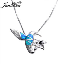 Junxin moda feminina azul fogo opala pássaro com flor pingentes & colares cor prata branco cz animal colar 2024 - compre barato